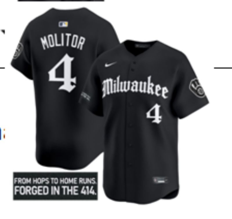 Men 2025 Milwaukee Brewers #4 Molitor Black Five generations Joint Name Nike MLB Jersey style 6
